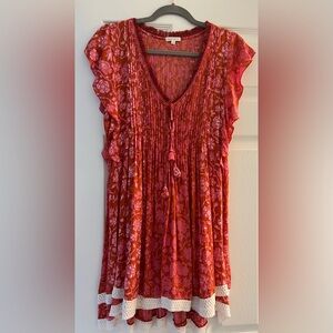 Poupette St. Barth Mila Mini Dress,  XS, Orange Egypt print